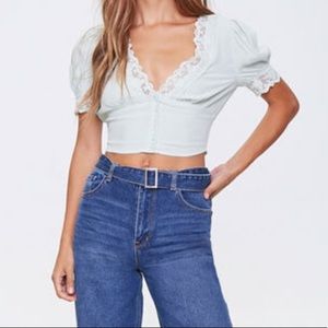 Lace-Trim Crop Top in Pistachio